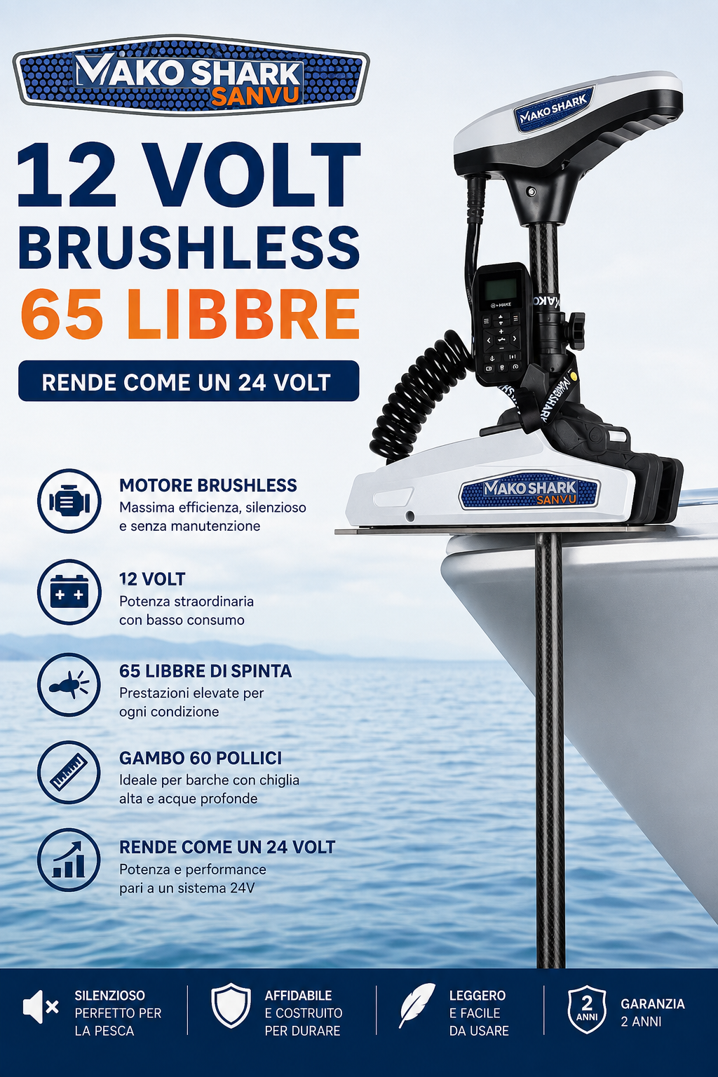 Motore Mako Shark SV155S 65 libbre 12v Brushless gambo da 60 pollici 152 cm